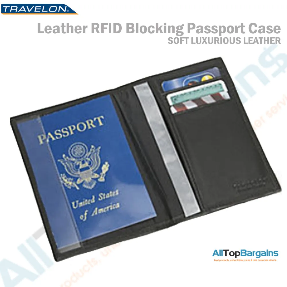 1 Travelon Leather Passport Holder RFID Blocking Wallet Card Cover Case Travel