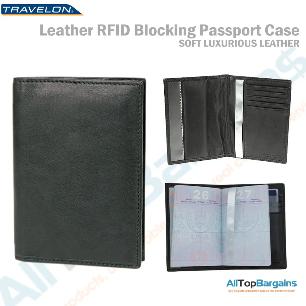 1 Travelon Leather Passport Holder RFID Blocking Wallet Card Cover Case Travel