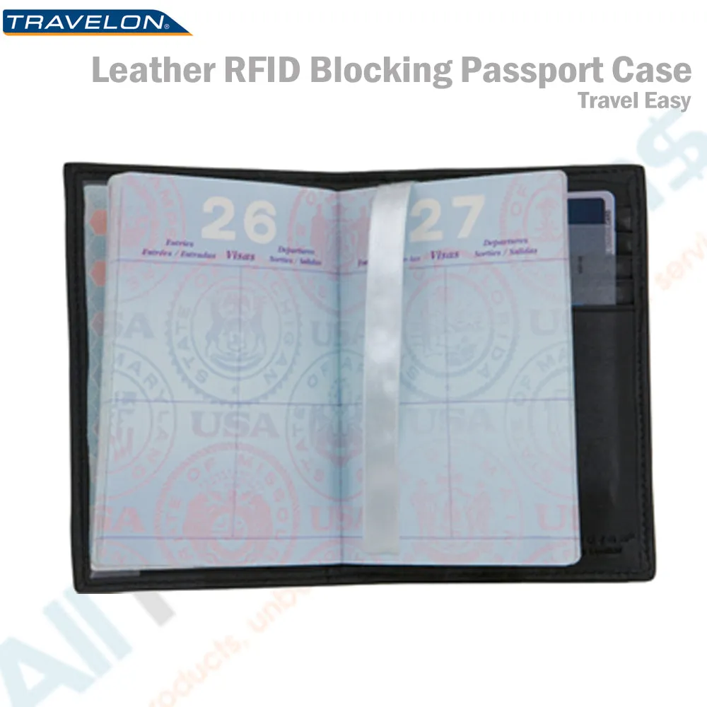 1 Travelon Leather Passport Holder RFID Blocking Wallet Card Cover Case Travel