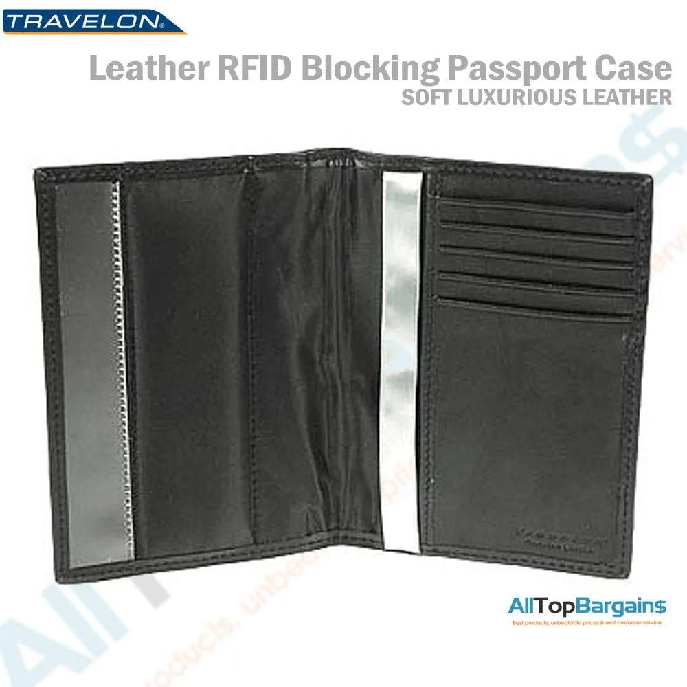 1 Travelon Leather Passport Holder RFID Blocking Wallet Card Cover Case Travel