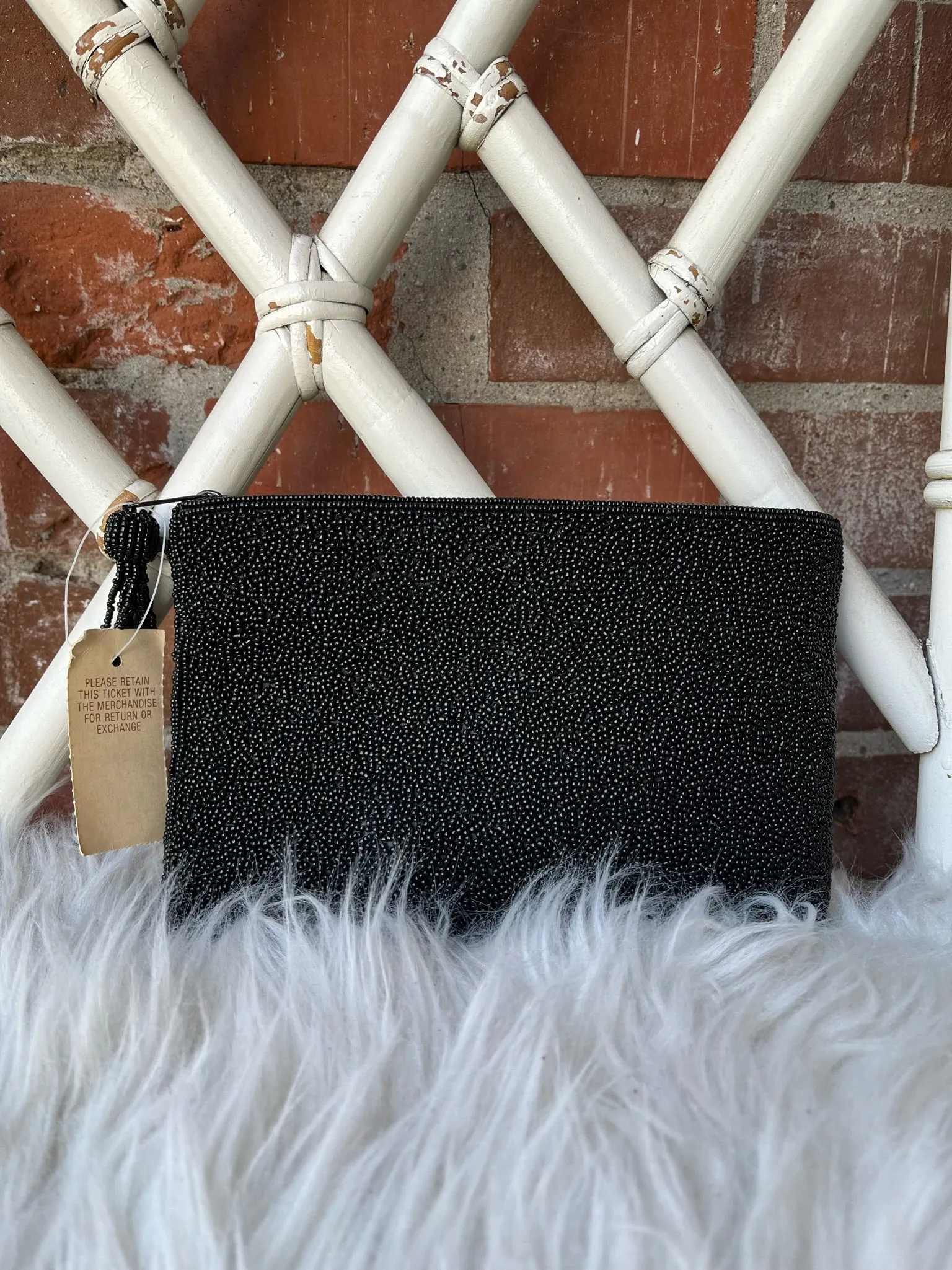 1980s Deadstock Black and Gold Beaded Clutch