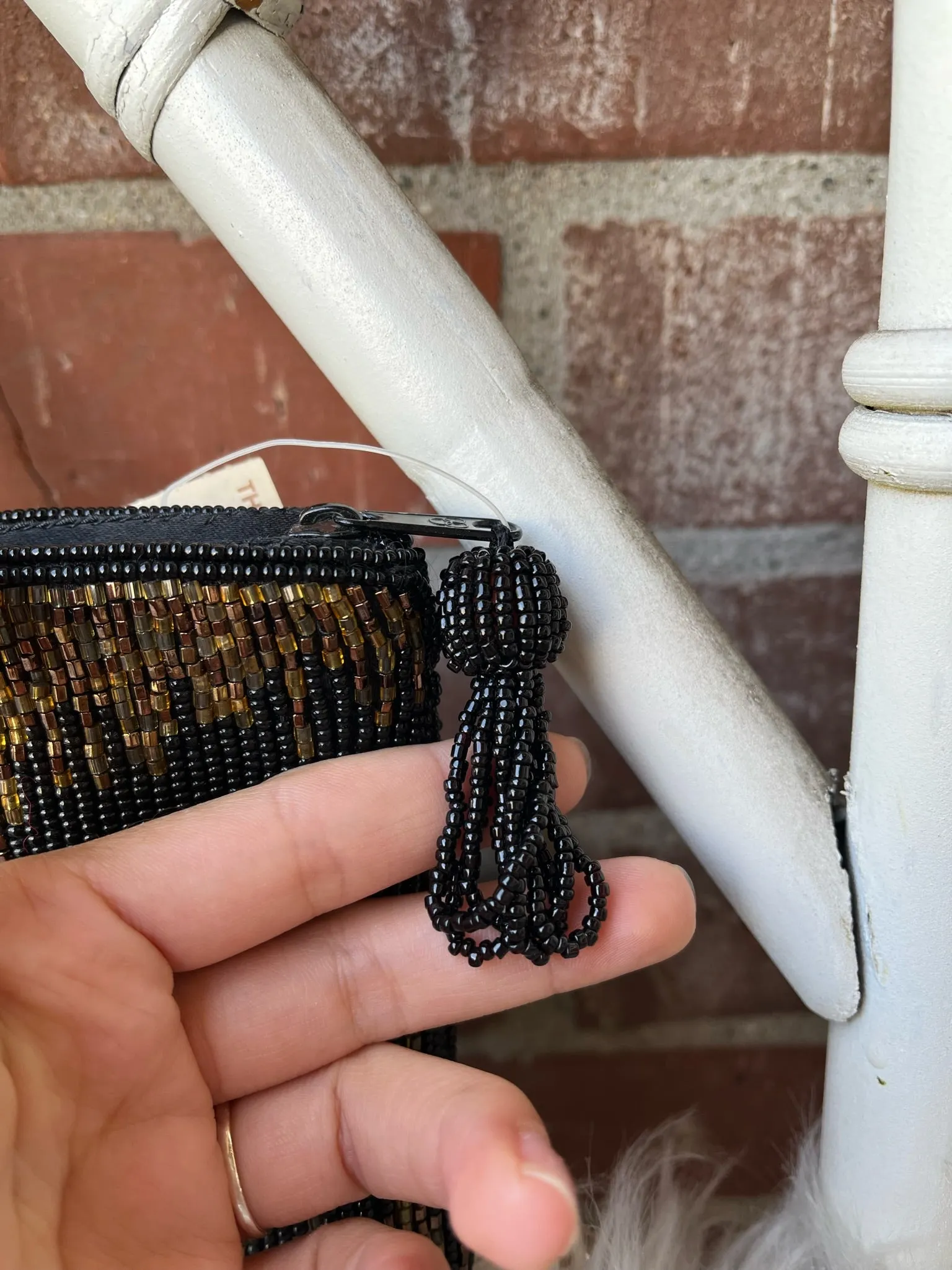 1980s Deadstock Black and Gold Beaded Clutch