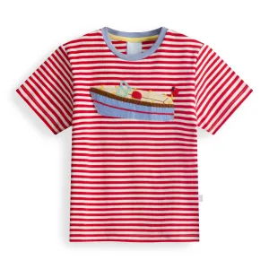 Applique Pima Tee -- Red/White Stripe with bliss Boat