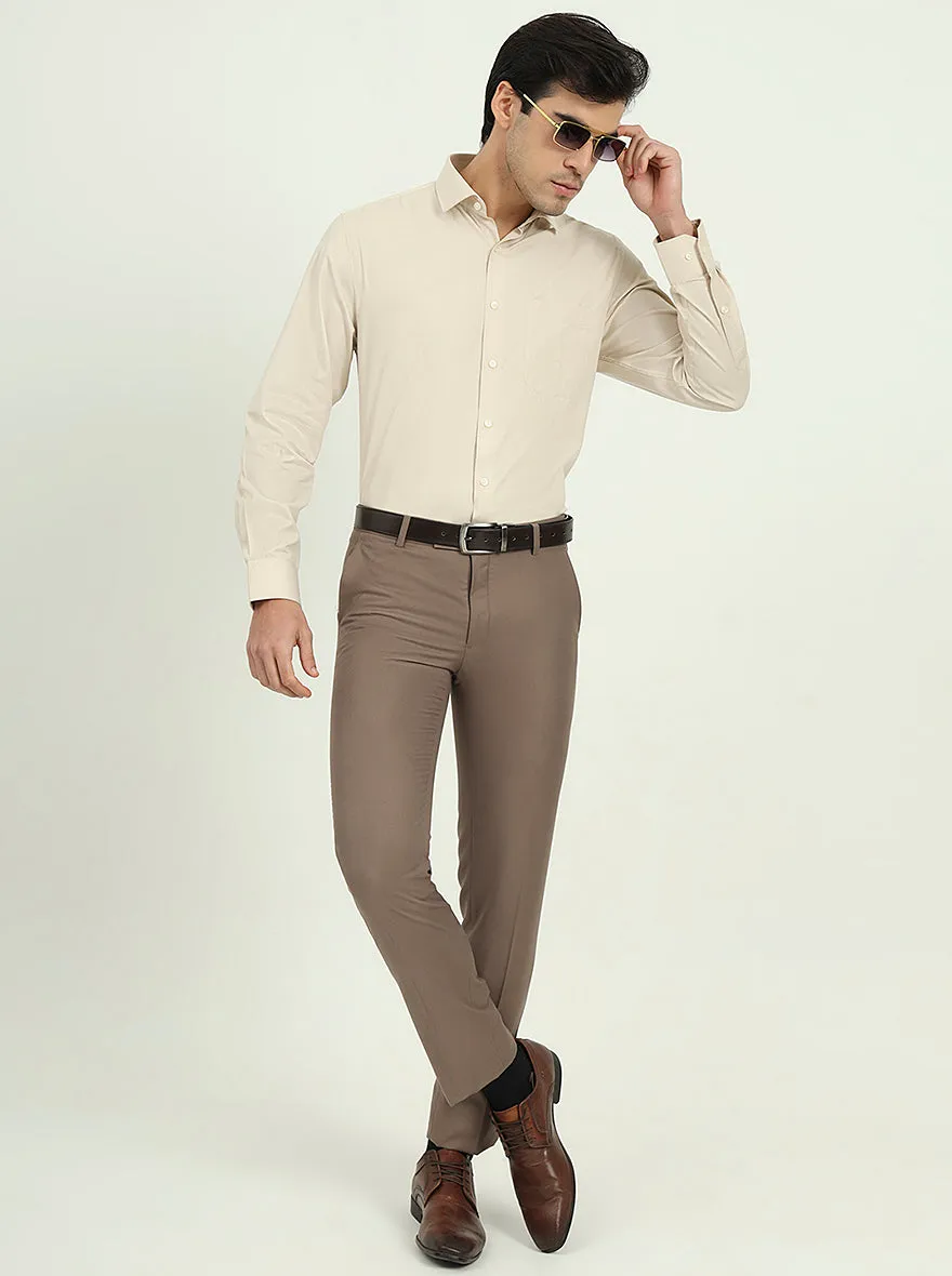 Beige Solid Regular Fit Formal Shirt | Greenfire