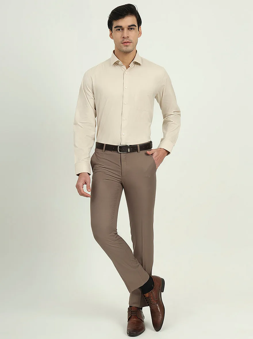 Beige Solid Regular Fit Formal Shirt | Greenfire