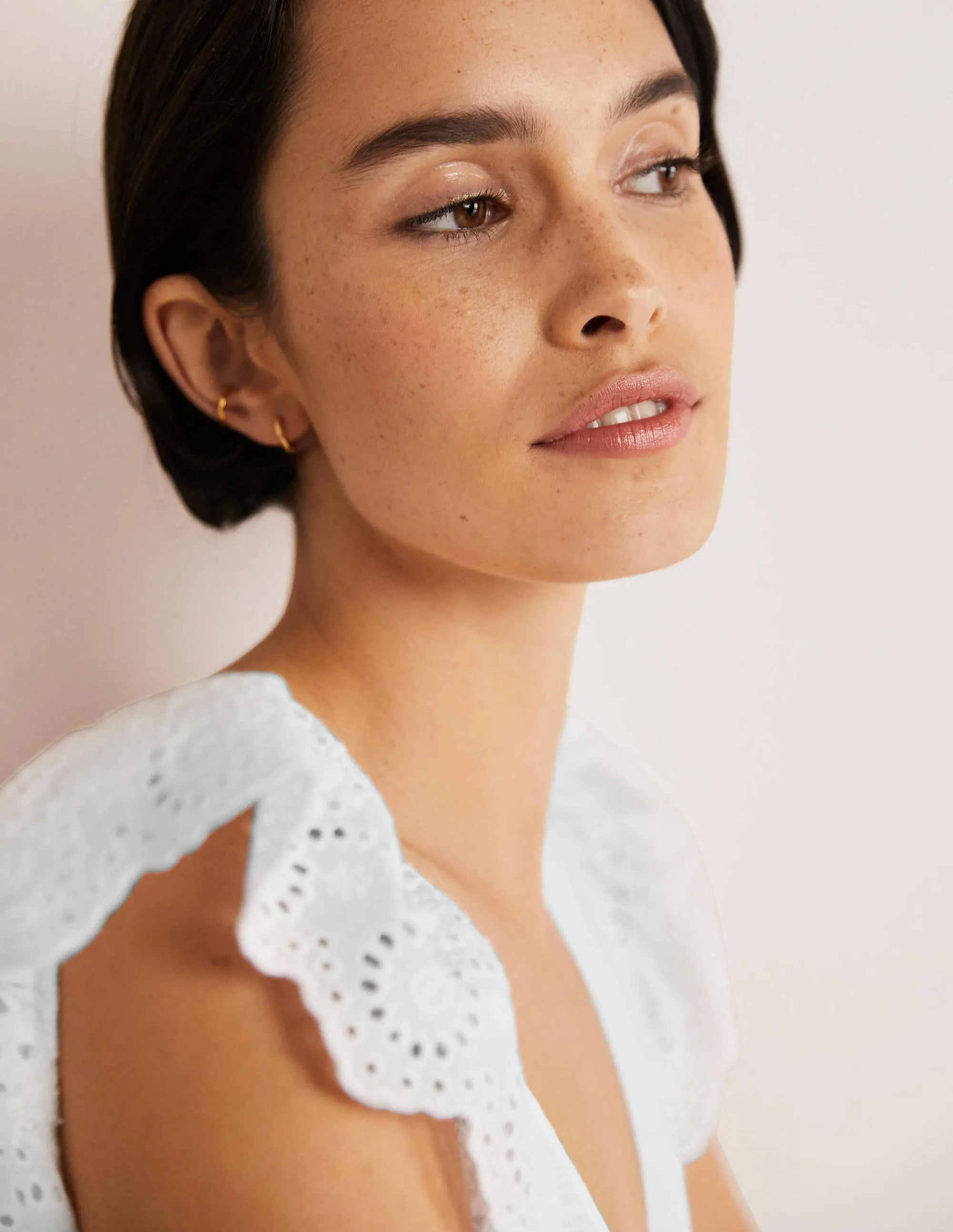 Broderie Mix Jersey Maxi Dress-White