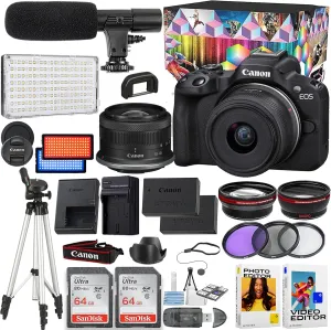 Canon EOS R50 Mirrorless Camera with Video Creator Kit   Canon RF-S 18-45mm f/4.5-6.3 is STM Lens   2pc 64GB Memory Cards   Softwear Editor   Tripod & More (Renewed)