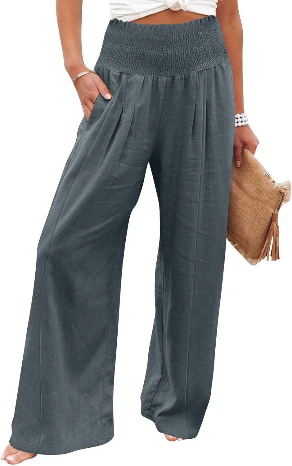 Cargo Pants for Women Winter Casual Business Slacks with Pockets Solid Color Elastic Waist