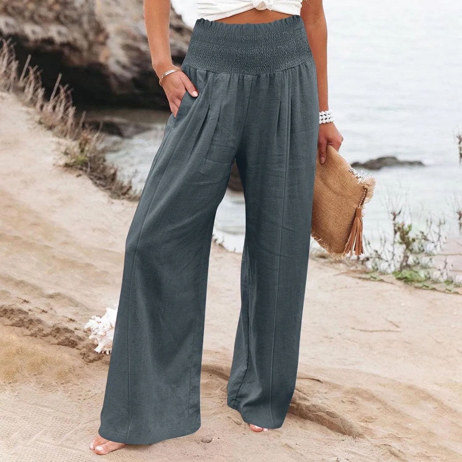 Cargo Pants for Women Winter Casual Business Slacks with Pockets Solid Color Elastic Waist