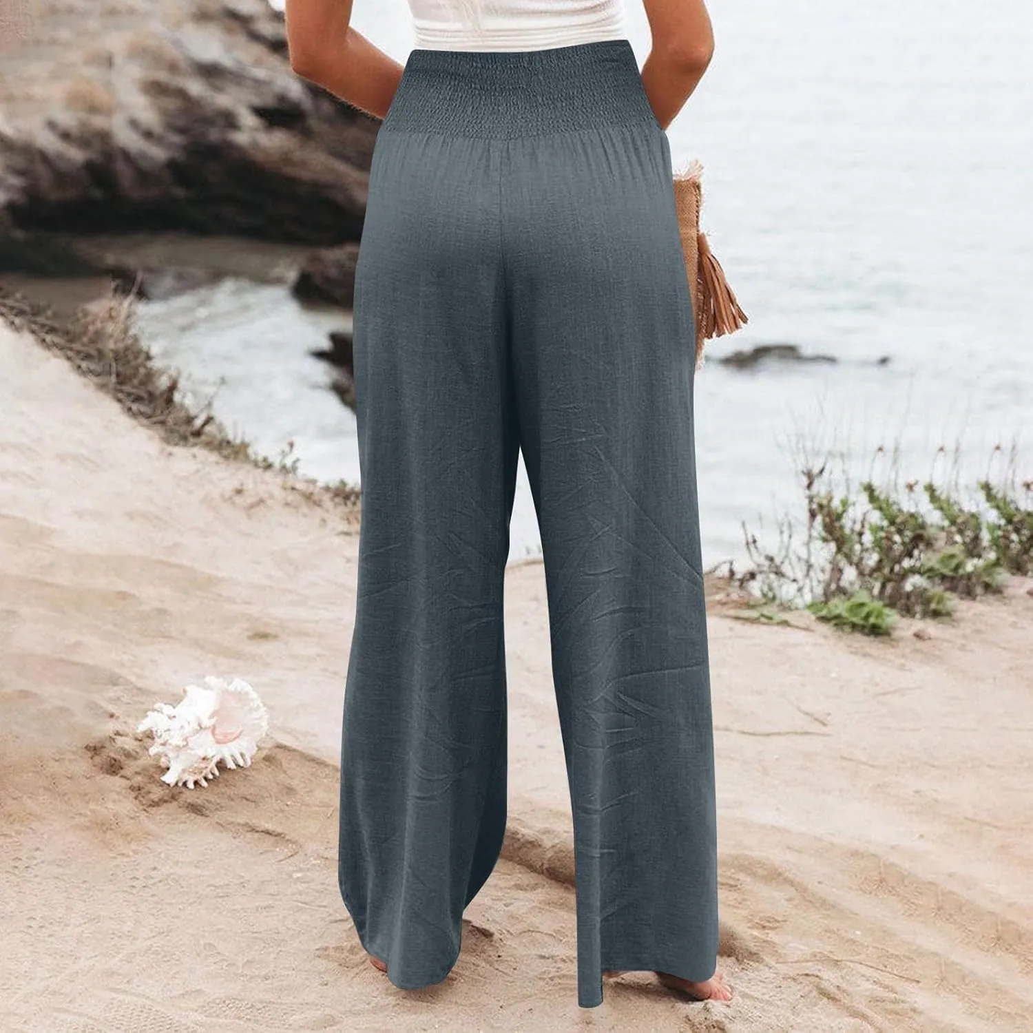Cargo Pants for Women Winter Casual Business Slacks with Pockets Solid Color Elastic Waist