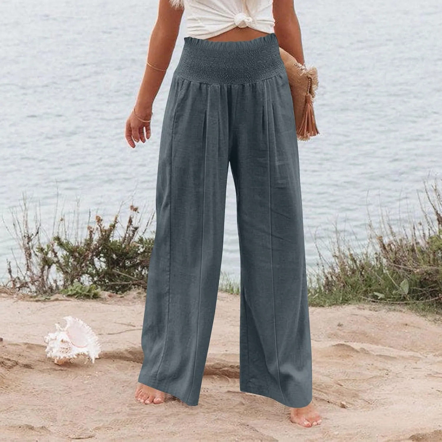 Cargo Pants for Women Winter Casual Business Slacks with Pockets Solid Color Elastic Waist