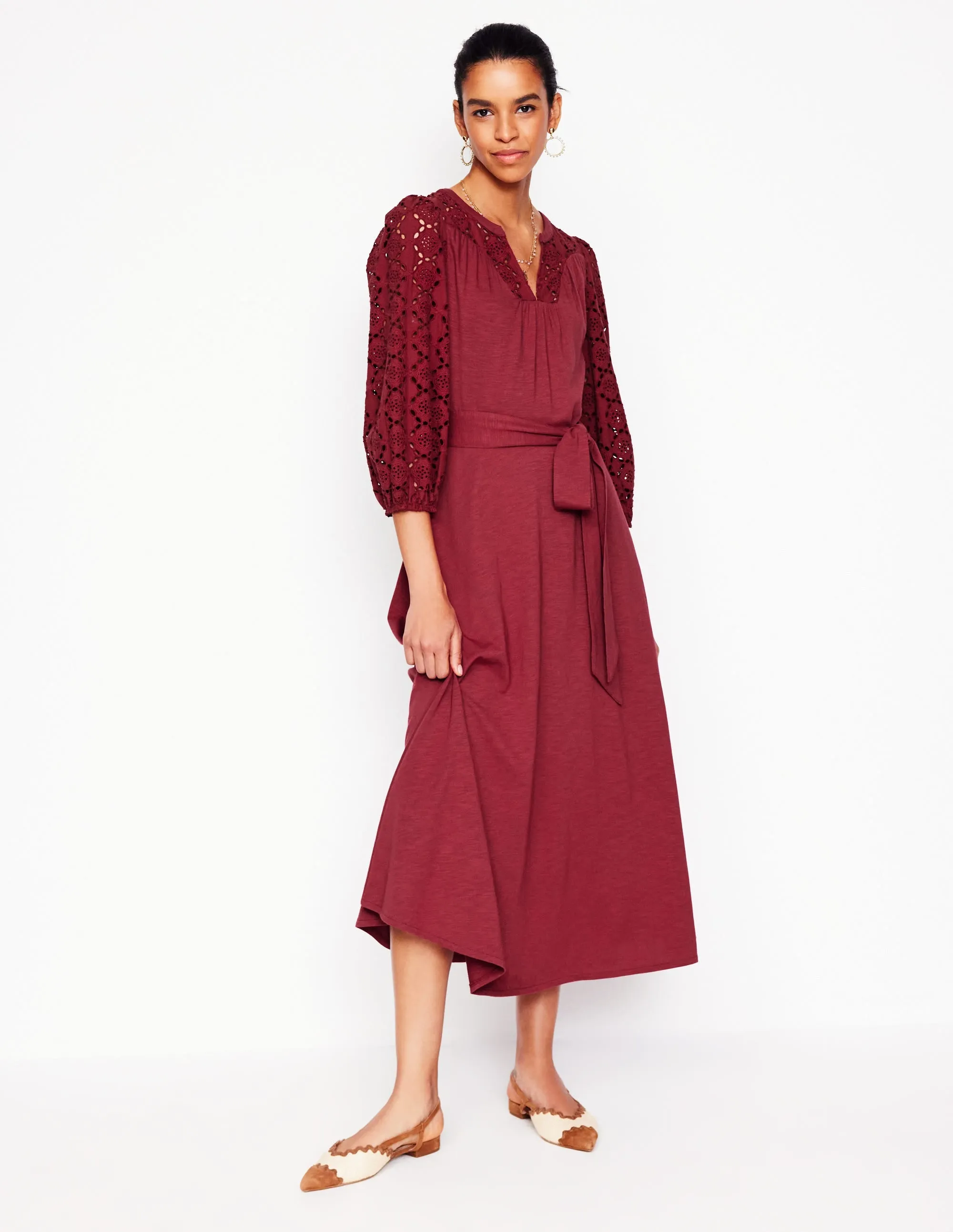 Eden Broderie Jersey Dress-Garnet Red