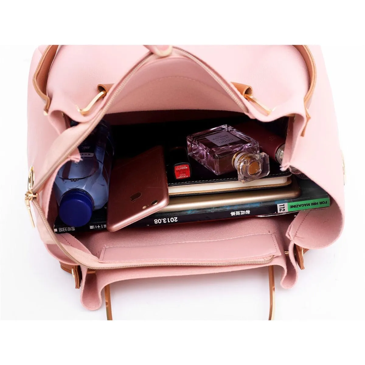 Guluded Leather Portable Handbag Black