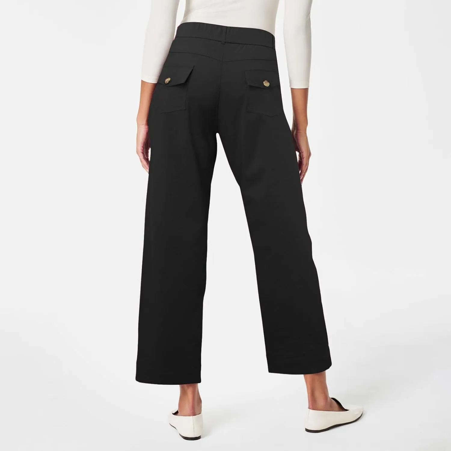 High Waisted Work Pants for Women Winter Convertible Business Sweatpants with Pockets Wide Leg Flare Leggings
