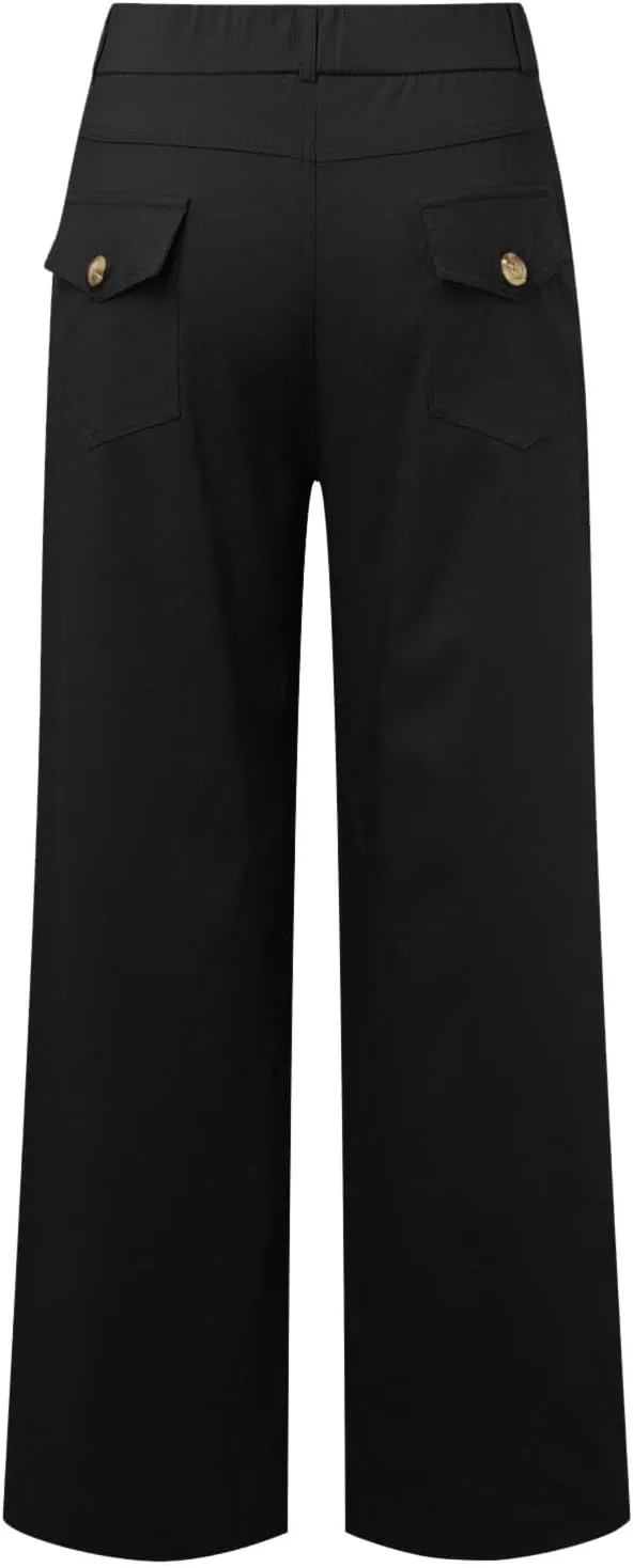 High Waisted Work Pants for Women Winter Convertible Business Sweatpants with Pockets Wide Leg Flare Leggings
