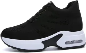 Ladies Jazz Shoes Lace Up Mesh Sneakers - Breathable Cushion Ladies Split Sole Sports Walking Dance Shoes Thick Sole