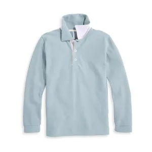 Long Sleeve Contrast Trim Pique Polo -- Moody Blue w/ Ivory
