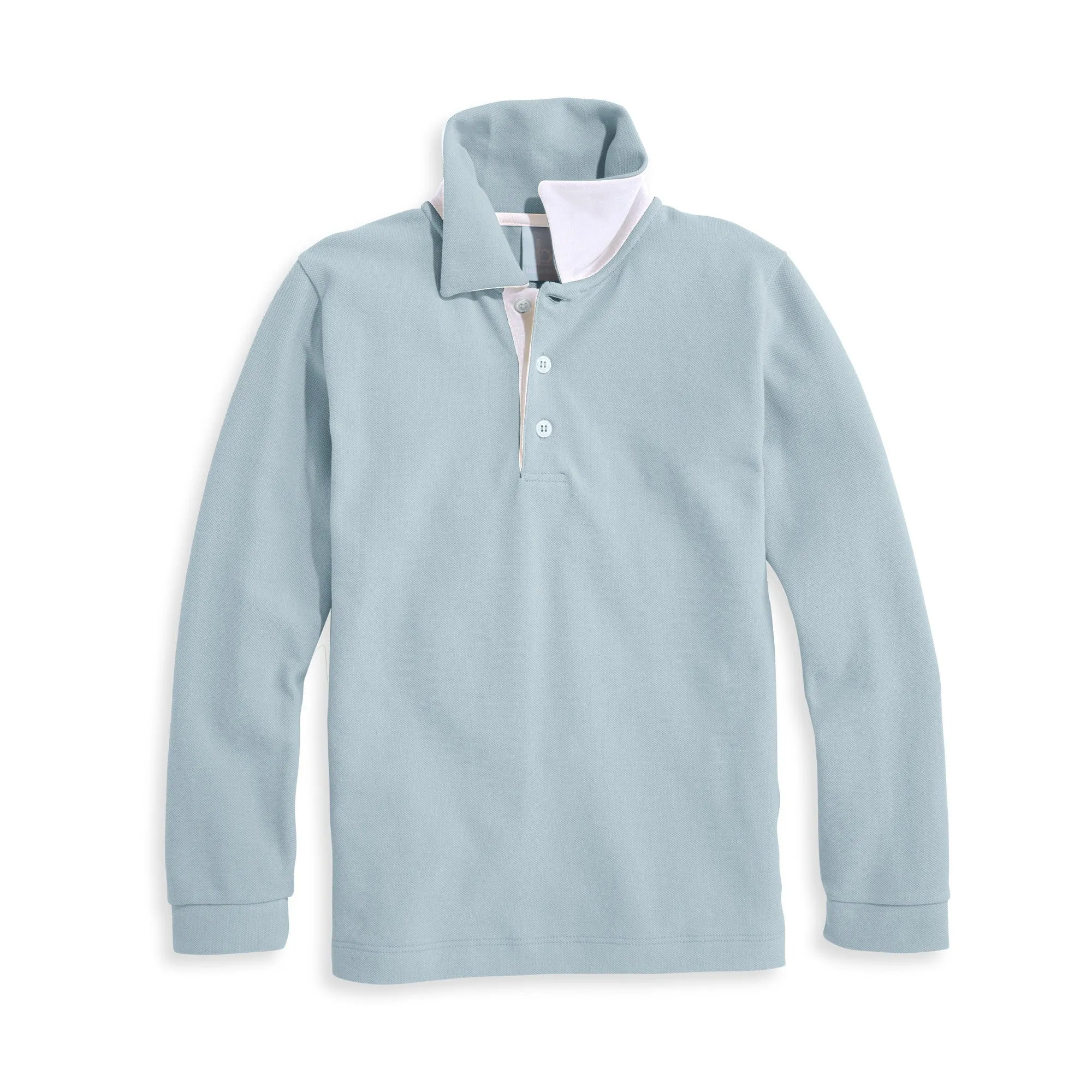 Long Sleeve Contrast Trim Pique Polo -- Moody Blue w/ Ivory