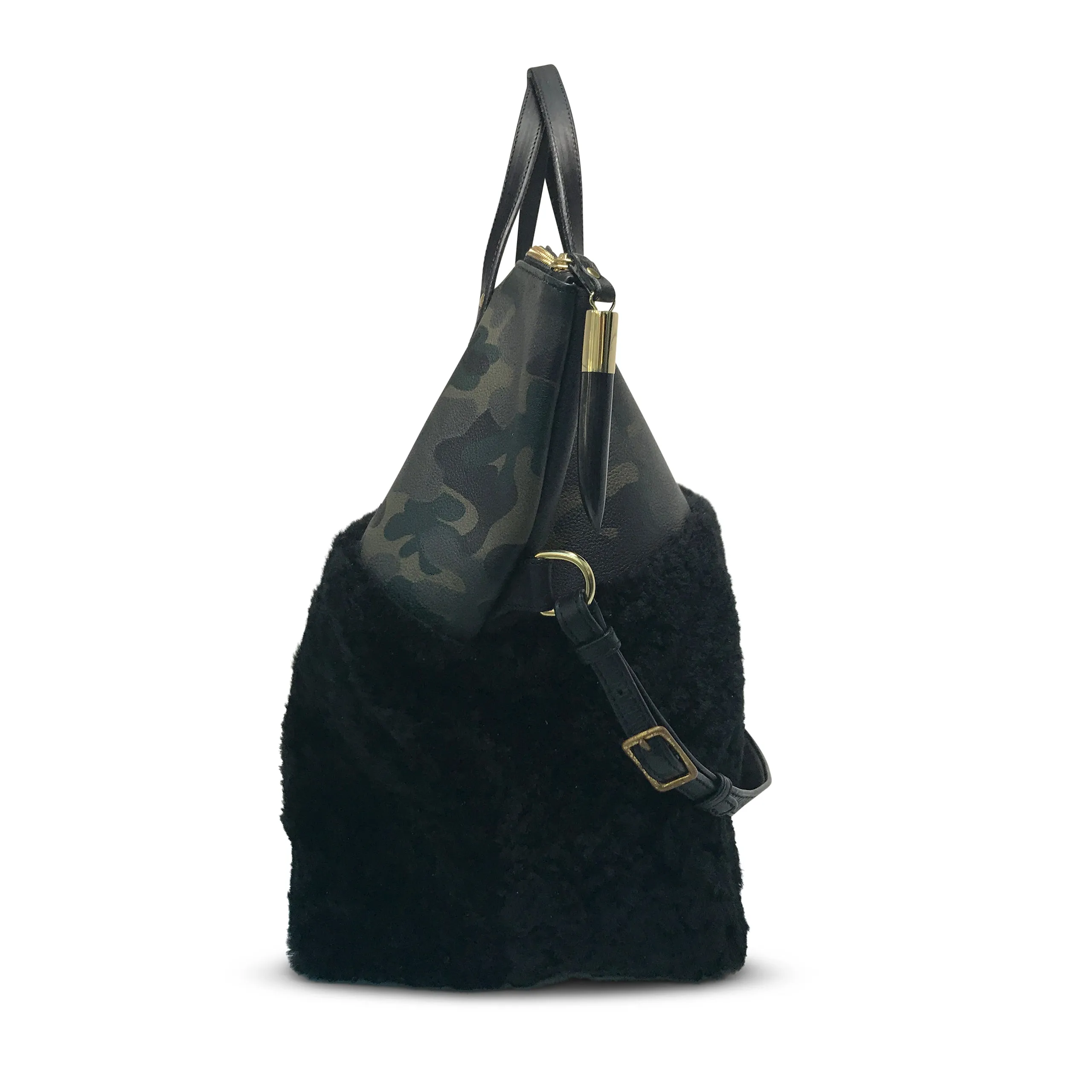 Morleigh Foldover Shearling Tote - Dark Camo