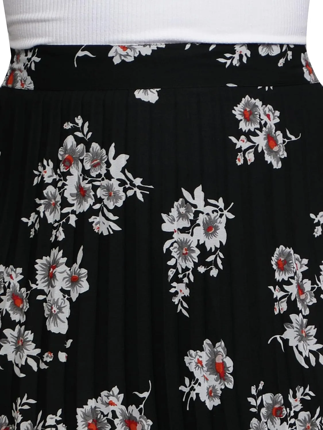 NUEVOSDAMAS Women's Ditsy Floral Print High Waist Skirt Pleated A-line Long Skirt Beach Elasticated Midi Skirt