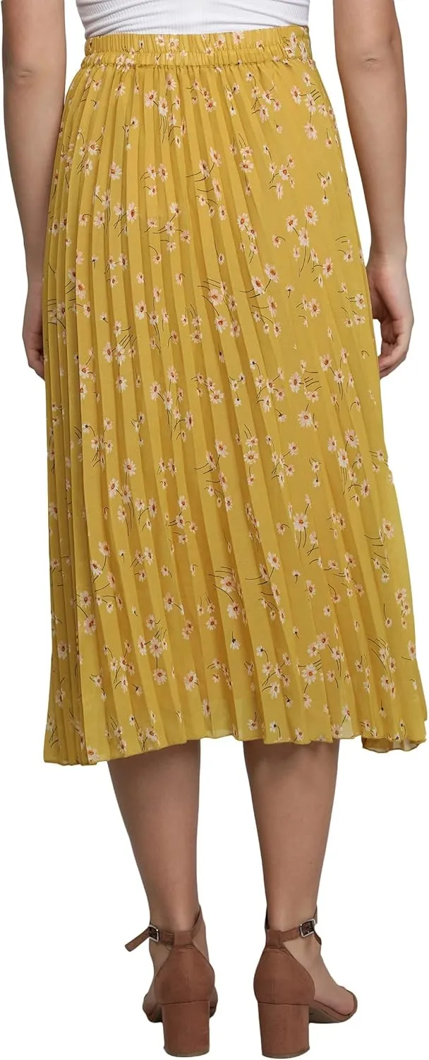 NUEVOSDAMAS Women's Ditsy Floral Print High Waist Skirt Pleated A-line Long Skirt Beach Elasticated Midi Skirt