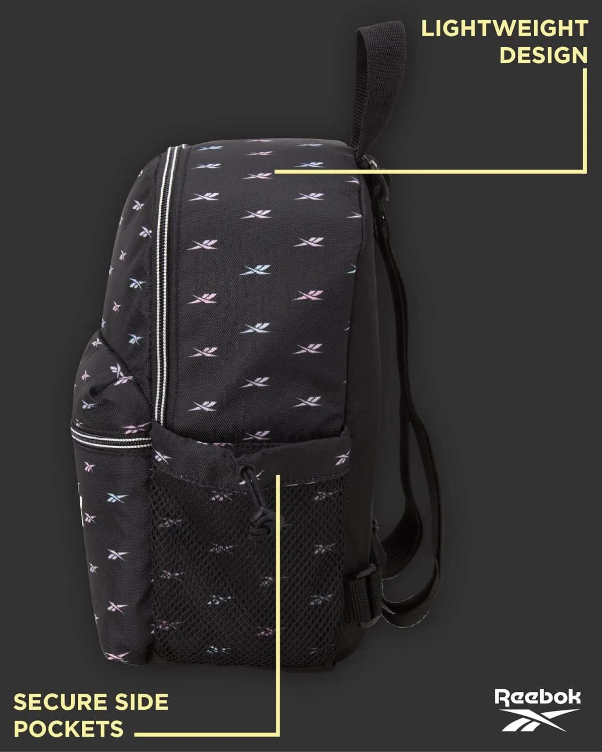 Reebok Women's Backpack - Lightweight Mini Essential Backpack - Small Casual Travel Bag for Women, Black Print Serena