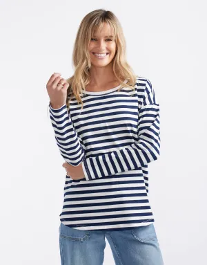 Relaxed Long Sleeve T-Shirt - French Navy/White