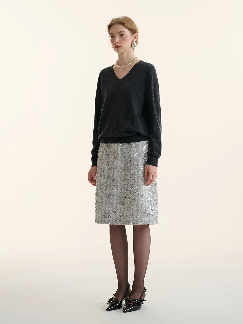 Spangle tweed skirt