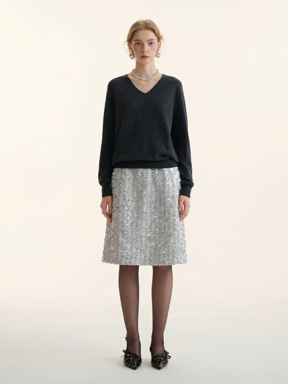 Spangle tweed skirt