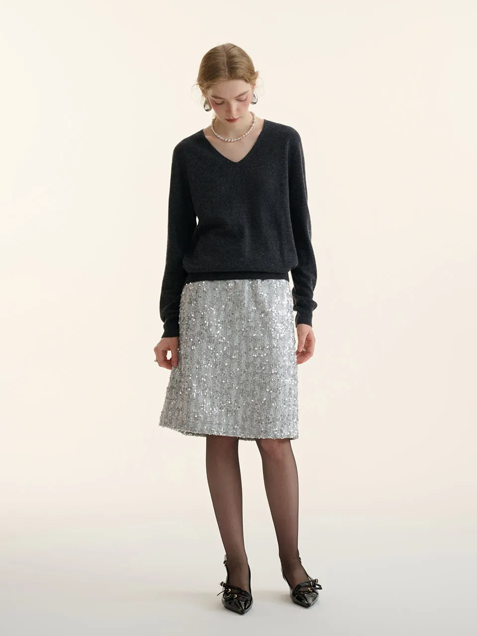 Spangle tweed skirt