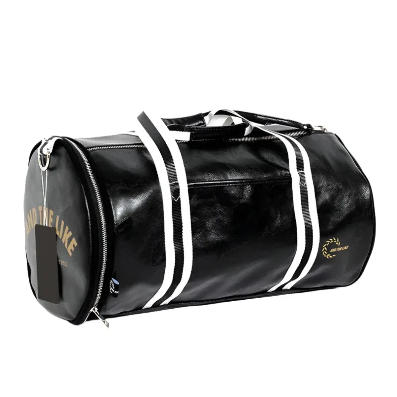 Striped Handle Leather Travel Bag