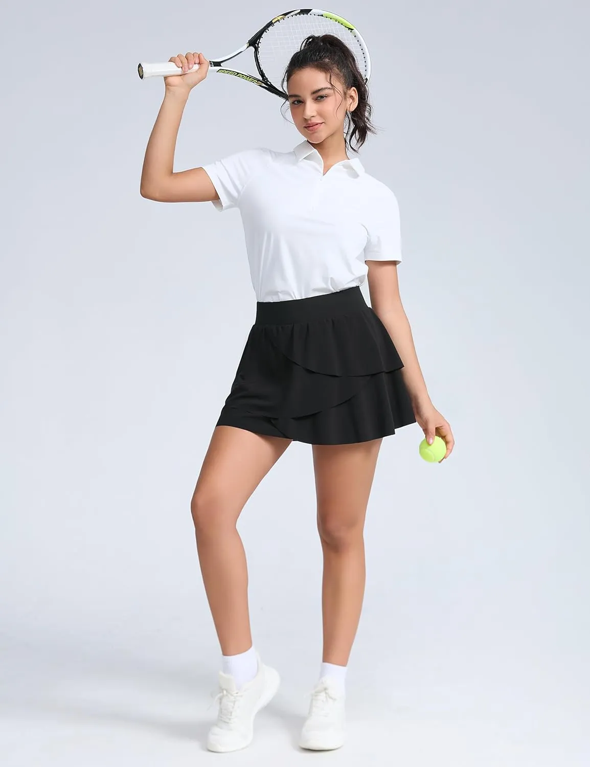 THE GYM PEOPLE Women's Tiered Petal Tennis Skirts Ruffle Golf Skorts Built-in Shorts with Pockets