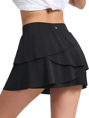 THE GYM PEOPLE Women's Tiered Petal Tennis Skirts Ruffle Golf Skorts Built-in Shorts with Pockets