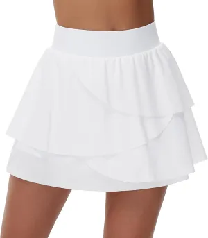 THE GYM PEOPLE Women's Tiered Petal Tennis Skirts Ruffle Golf Skorts Built-in Shorts with Pockets