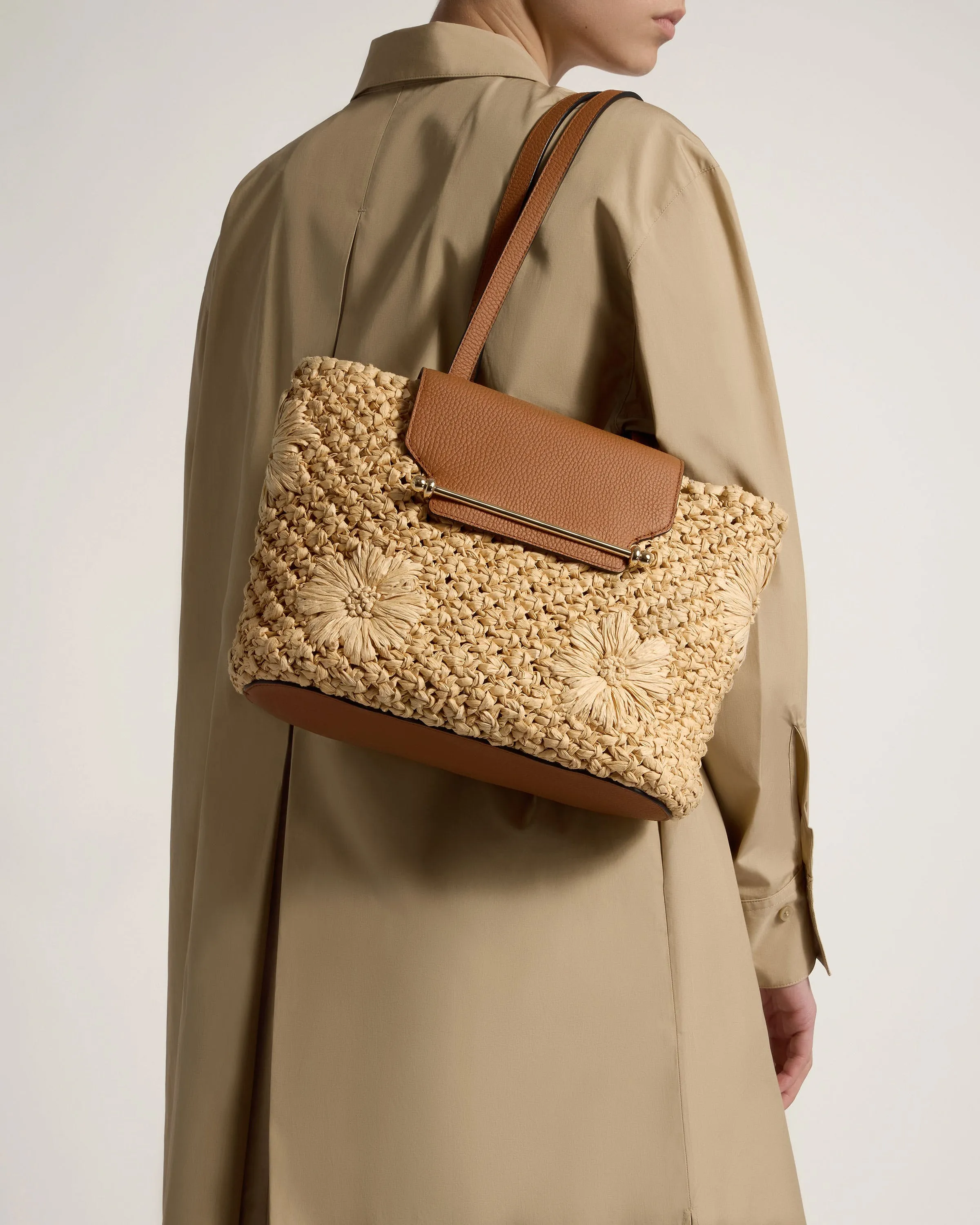 The Strathberry Basket (Small) - Floral Paper Raffia/Tan