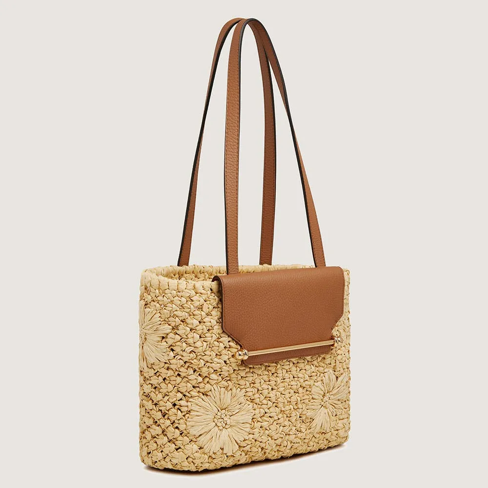 The Strathberry Basket (Small) - Floral Paper Raffia/Tan