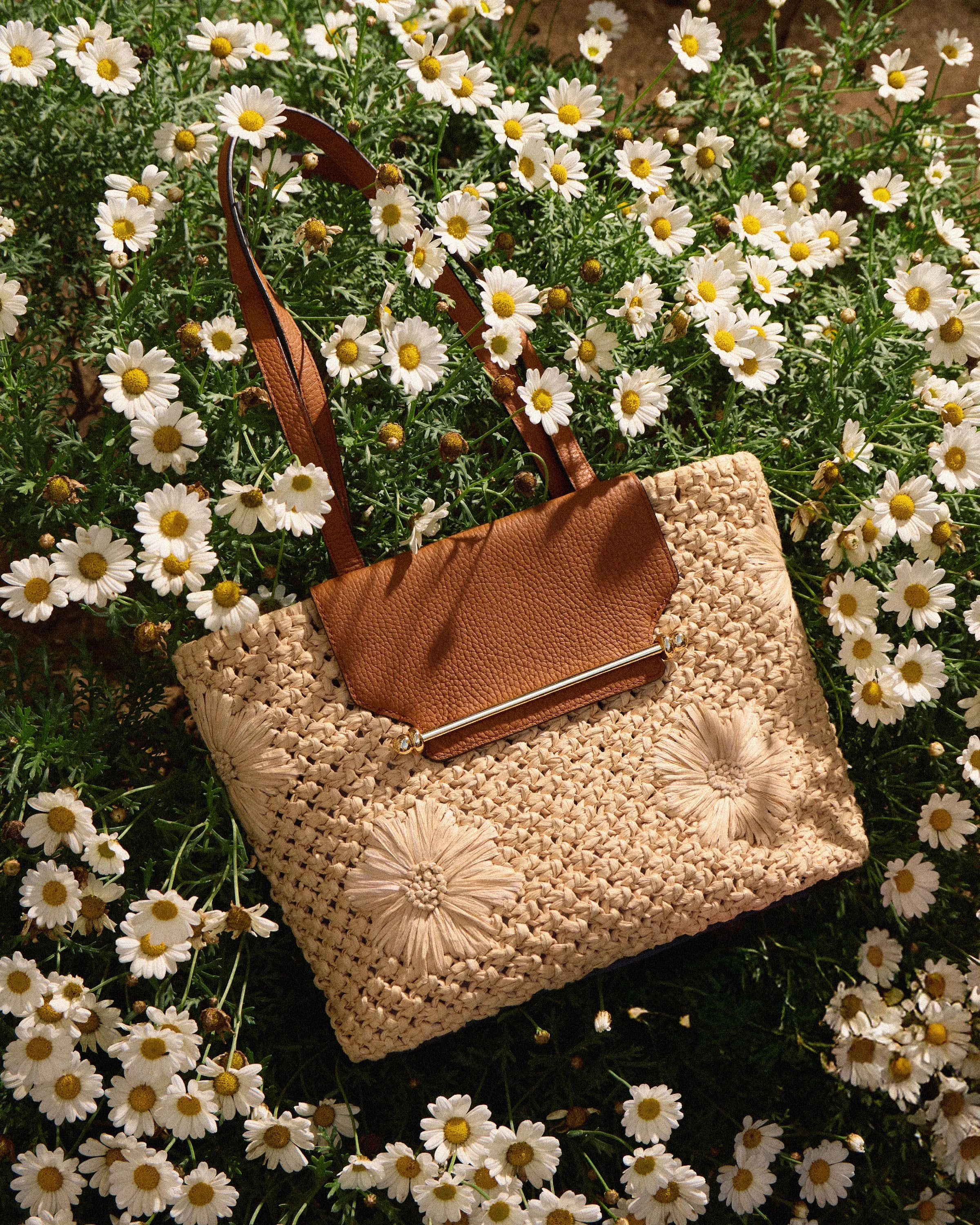The Strathberry Basket (Small) - Floral Paper Raffia/Tan