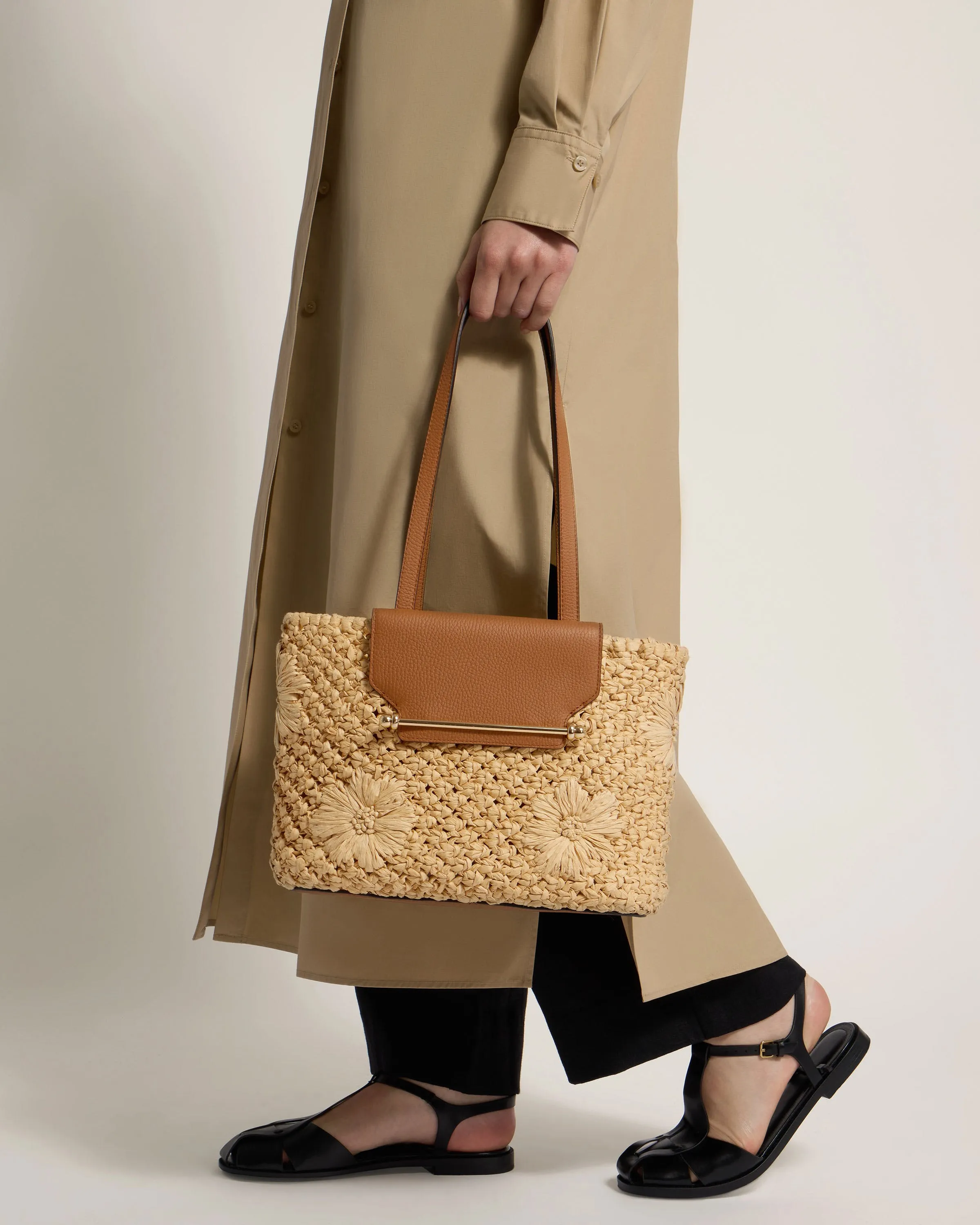 The Strathberry Basket (Small) - Floral Paper Raffia/Tan