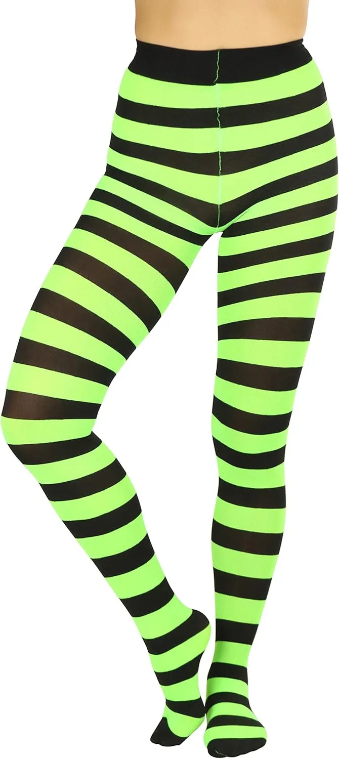 ToBeInStyle Womens Wide Horizontal Contrast Stripe Tights Opaque Hosiery