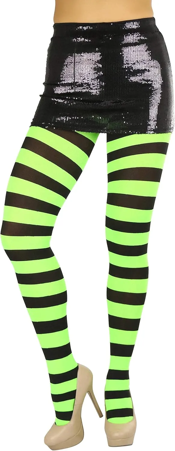 ToBeInStyle Womens Wide Horizontal Contrast Stripe Tights Opaque Hosiery