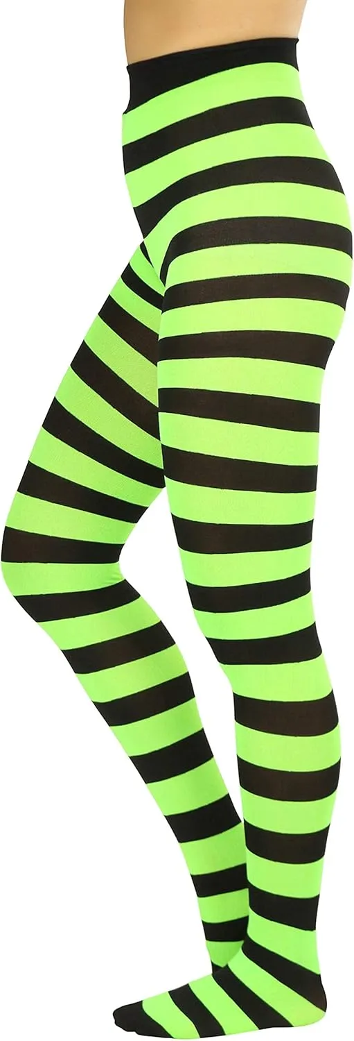ToBeInStyle Womens Wide Horizontal Contrast Stripe Tights Opaque Hosiery