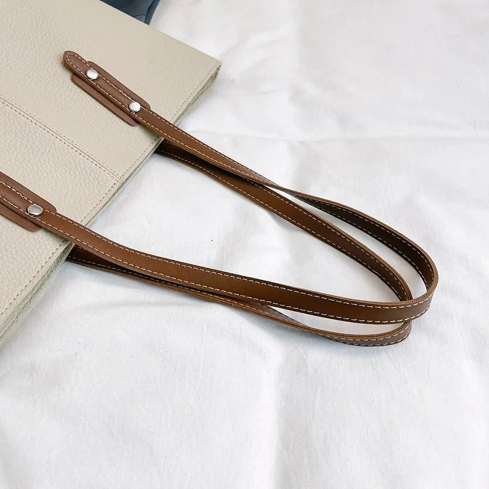 Tote Handbags Large Leather Riveted Double Handles Zipper Shoulder Bags