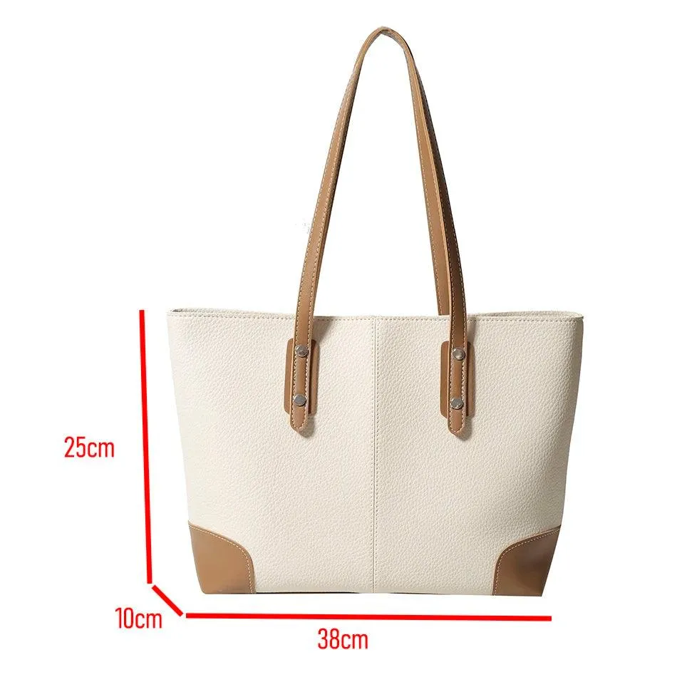 Tote Handbags Large Leather Riveted Double Handles Zipper Shoulder Bags