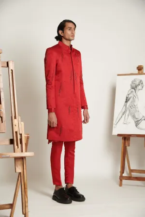 Vermillion Geometric Burst Sherwani