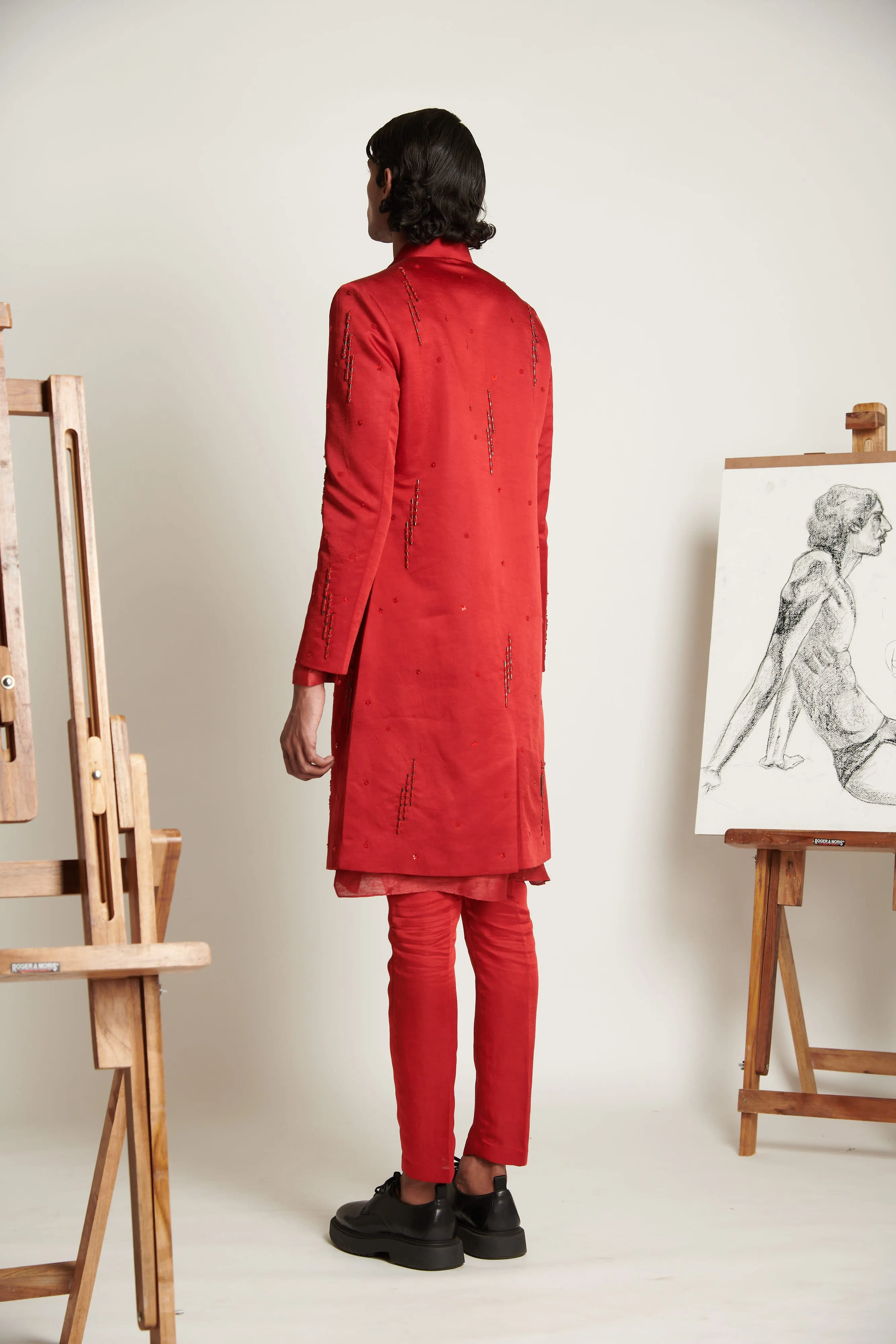 Vermillion Geometric Burst Sherwani