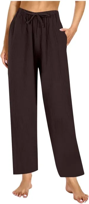 Vintage Corduroy Pants Winter Wideleg Outfits Capris with Pockets Solid Color Wide Leg