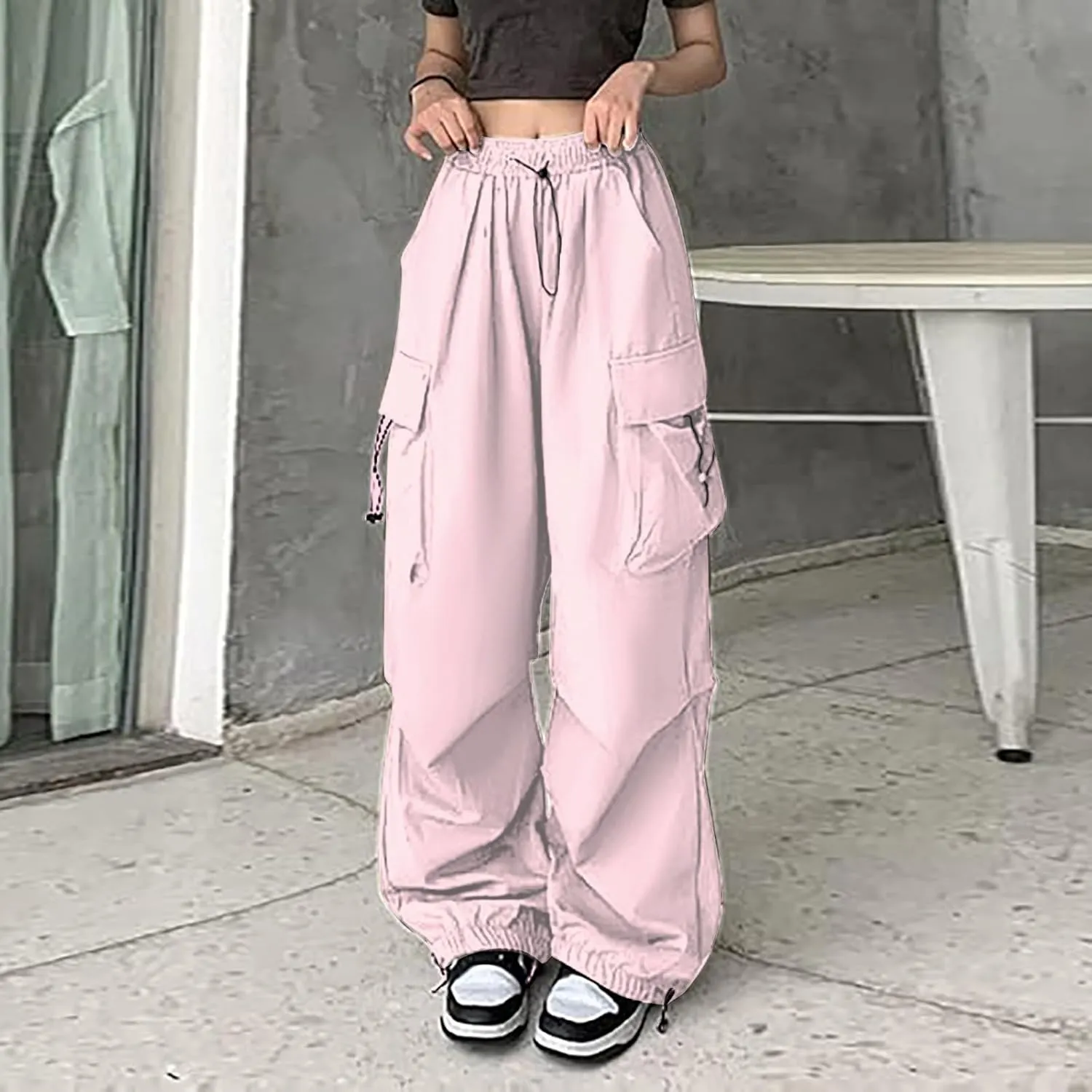 Wide Leg Pants for Women Winter Button Sports Pants with Pockets Barrel Pants Elastic Waist
