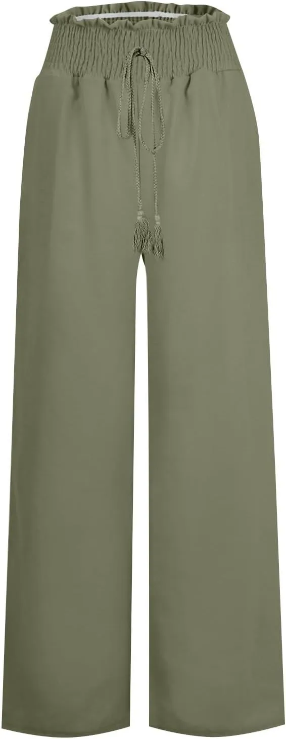 Wide Leg Pants for Women Winter Trending Sports Slacks with Pockets Solid Color Flare Leggings