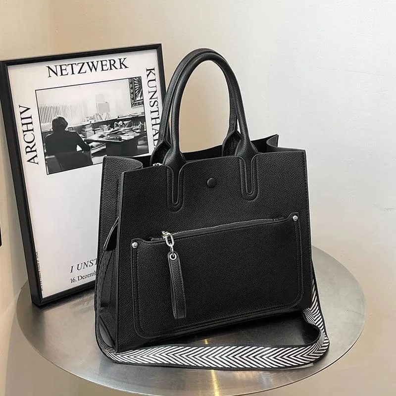 Woman Tote Handbags Large Leather Multifunction Zipper Pockets Black Crossbody