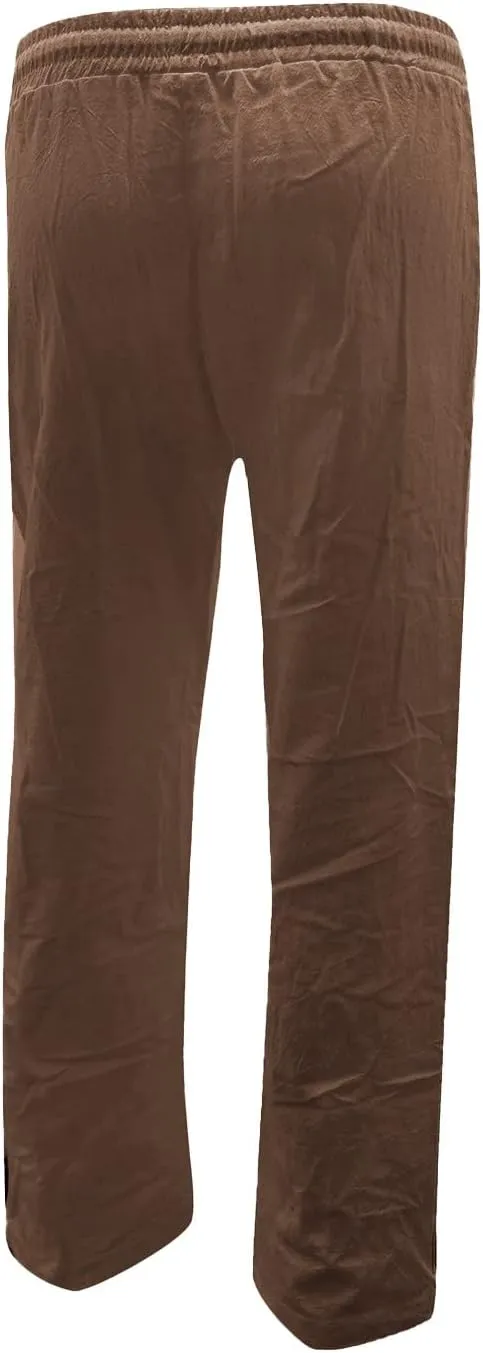 Womens Linen Casual Pants Winter Trendy Yoga Trousers with Pockets Fleece Lined Straight Leg